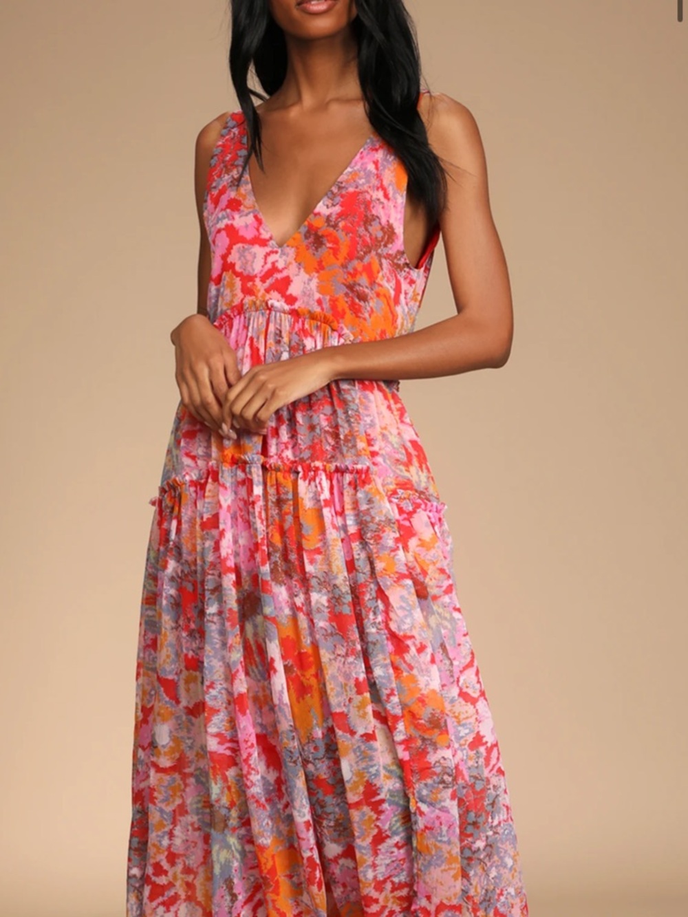 Free People Juliana Chiffon Maxi Dress in Cherry Combo - Picture 8 of 16